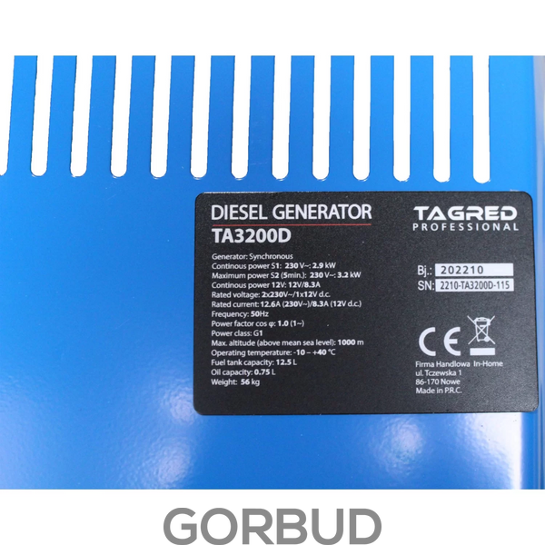Генератор дизельный TAGRED TA3200D 146905 фото