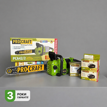 Аккумуляторная цепная пила Procraft PCA42/2 (из 2 АКБ 8А) 030422_2 фото