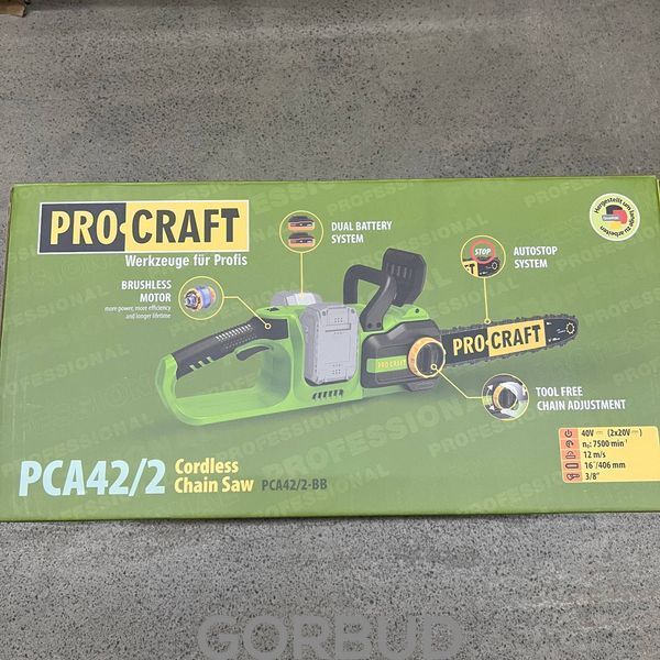 Аккумуляторная цепная пила Procraft PCA42/2 (2 АКБ 8А, 2 зарядки) 030422_222 фото